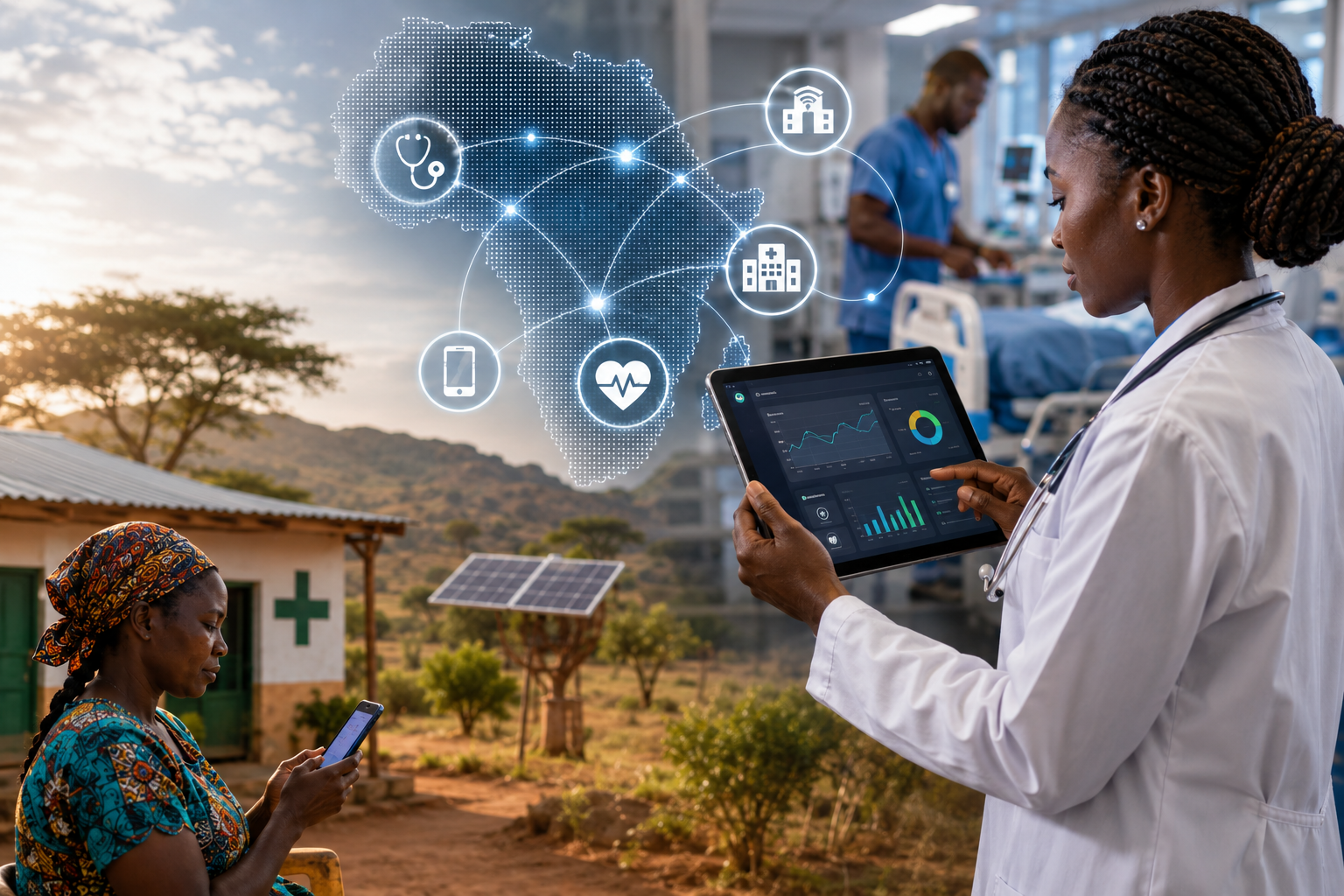 Digital health and telemedicine in Africa with doctor using clinical data dashboard